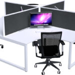 LOOP 4 Person Workstation White Fabric Screen dressed