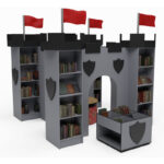 Castle Themed Shelving with Easy Reading Boxes and Ottoman Set